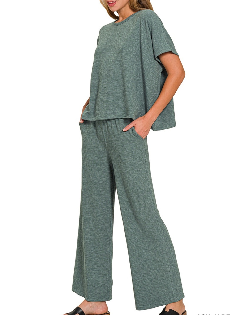Zenana Ash Jade short sleeve top and pants set